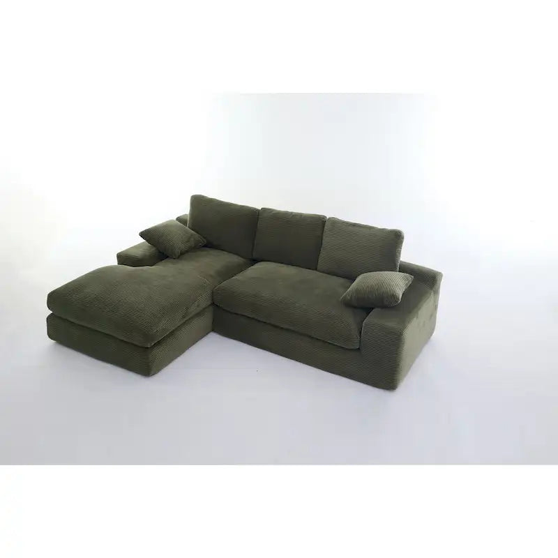 Green 98.4 L-Shaped 4-Seater Modular Sectional Sofa with Chaise, Modern Design, and Comfortable High-Resilience Foam Cushions