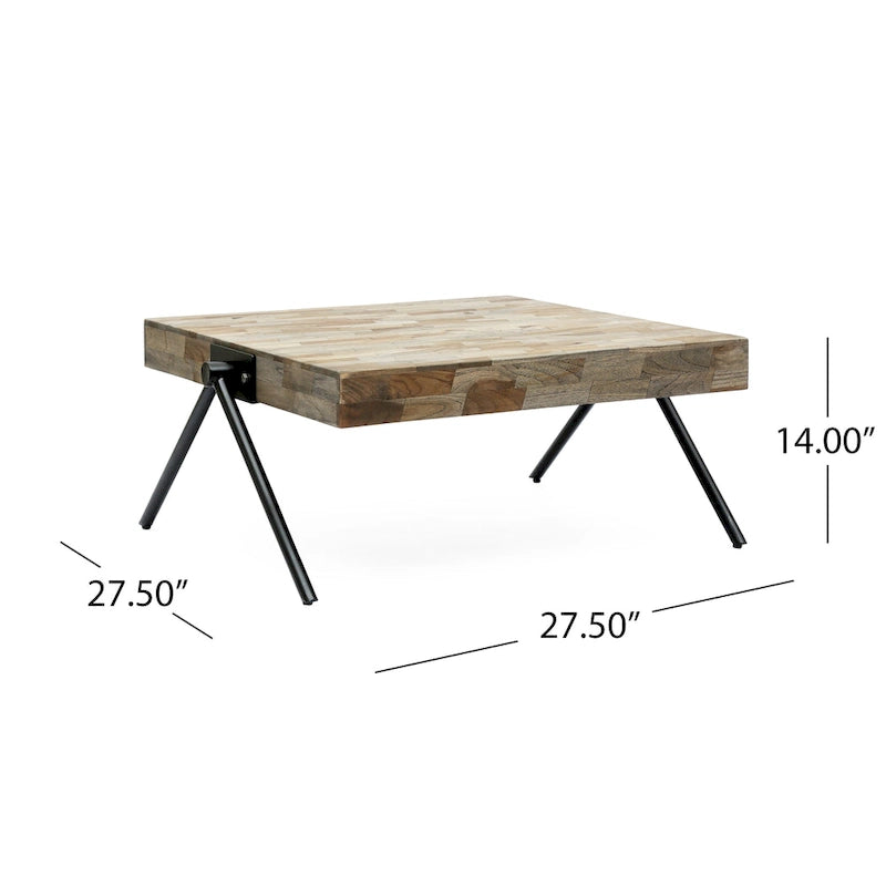 18.75 Modern Handcrafted Designed Coffee Table with Wood Tabletop and Unique V-Shaped Legs