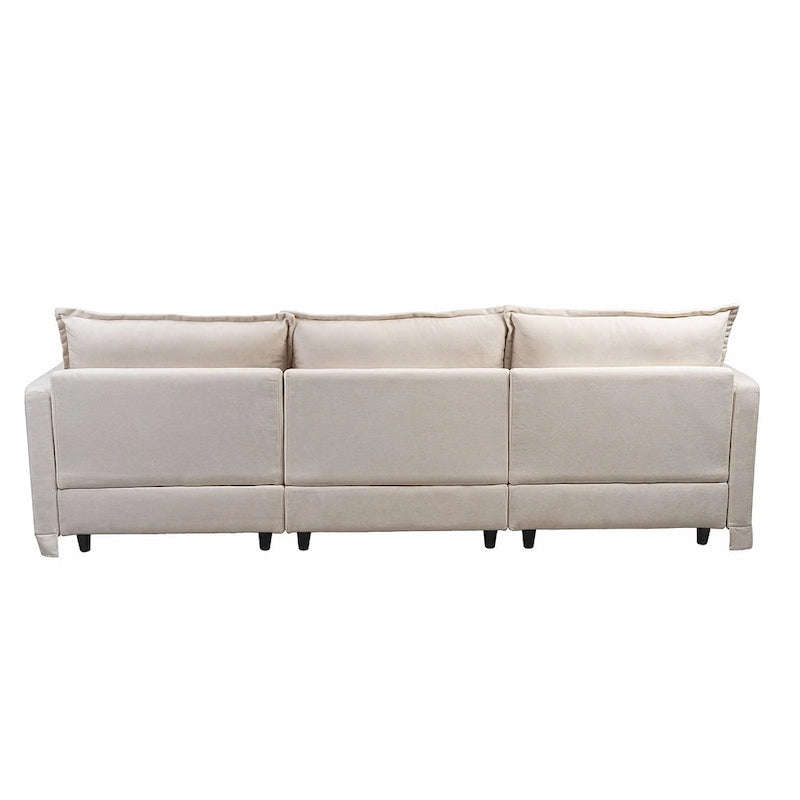 93.31 Faux Linen Modular Sectional Sofa with Ottoman, Wood Frame