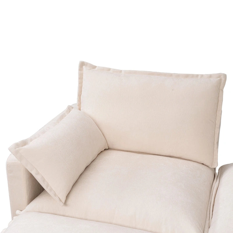 93.31 Faux Linen Modular Sectional Sofa with Ottoman, Wood Frame