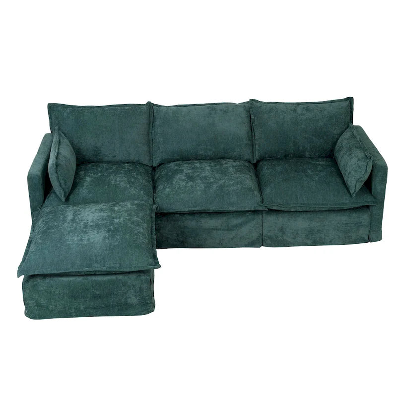 93.31 Faux Linen Modular Sectional Sofa with Ottoman, Wood Frame