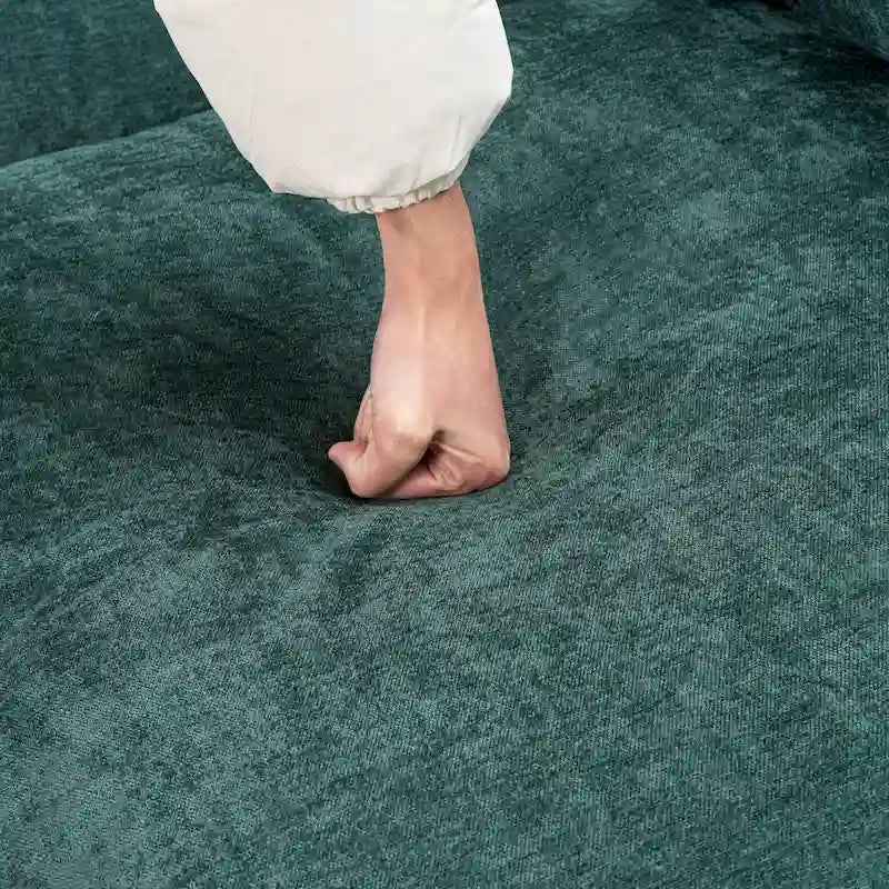 93.31 Faux Linen Modular Sectional Sofa with Ottoman, Wood Frame