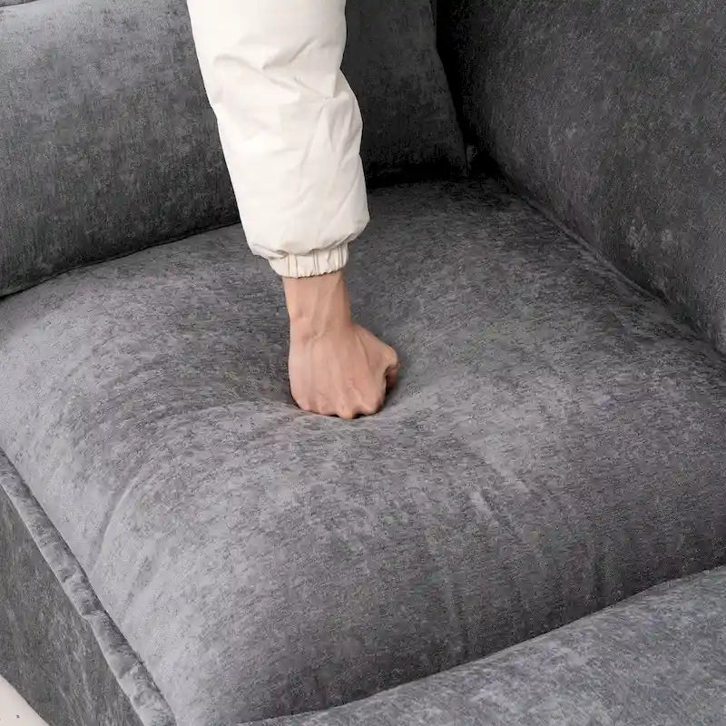 93.31 Faux Linen Modular Sectional Sofa with Ottoman, Wood Frame