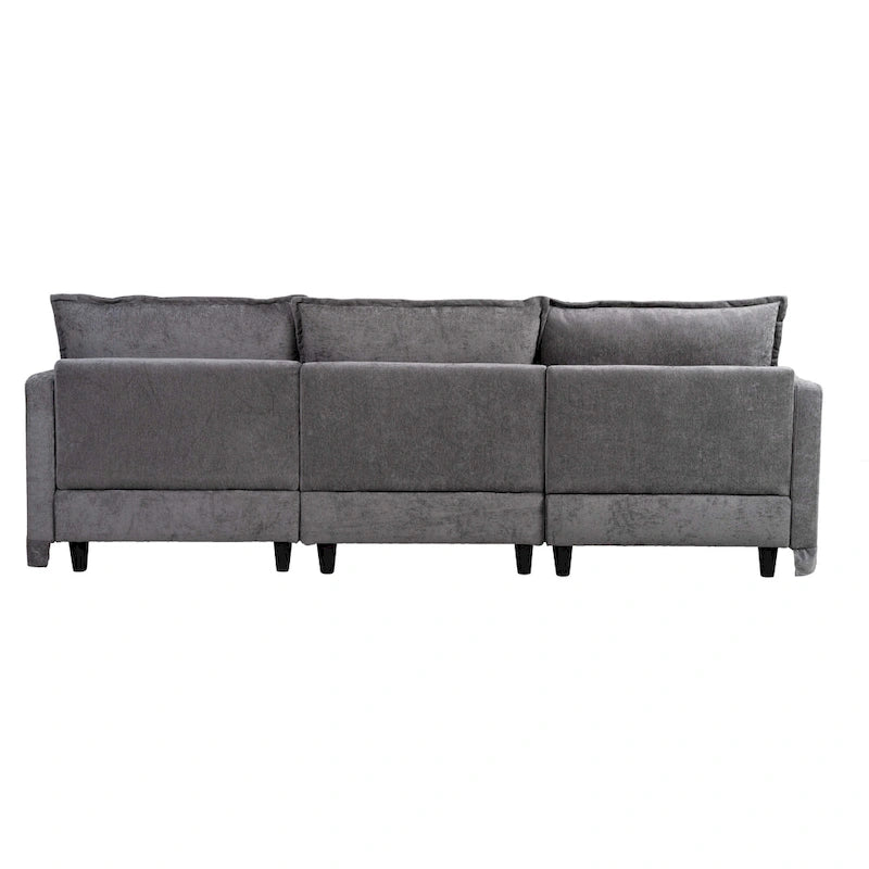 93.31 Faux Linen Modular Sectional Sofa with Ottoman, Wood Frame