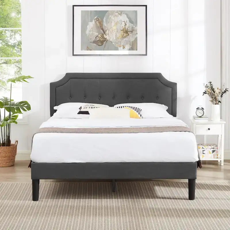 VECELO Upholstered Platform Bed Frame with Adjustable Headboard