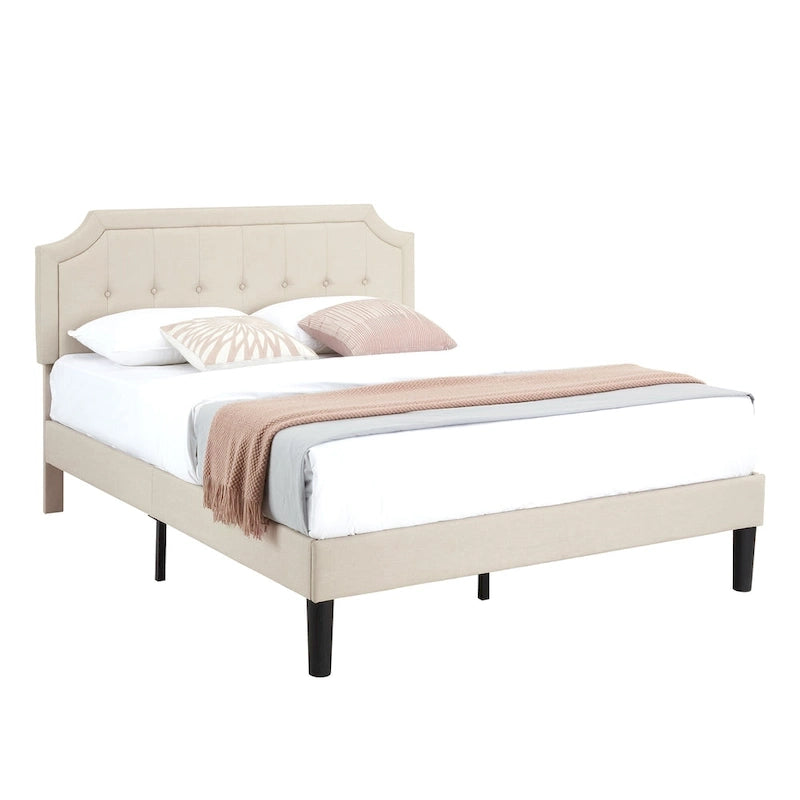 VECELO Upholstered Platform Bed Frame with Adjustable Headboard