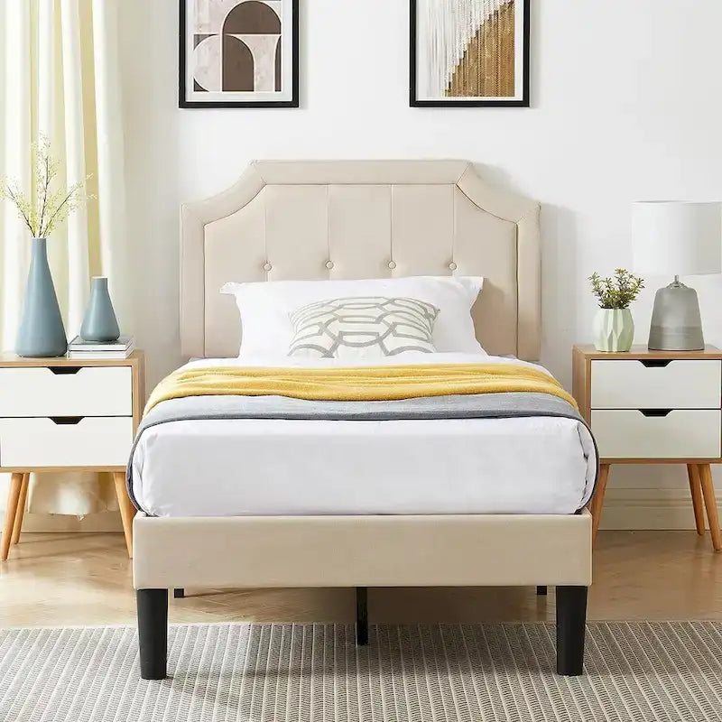 VECELO Upholstered Platform Bed Frame with Adjustable Headboard