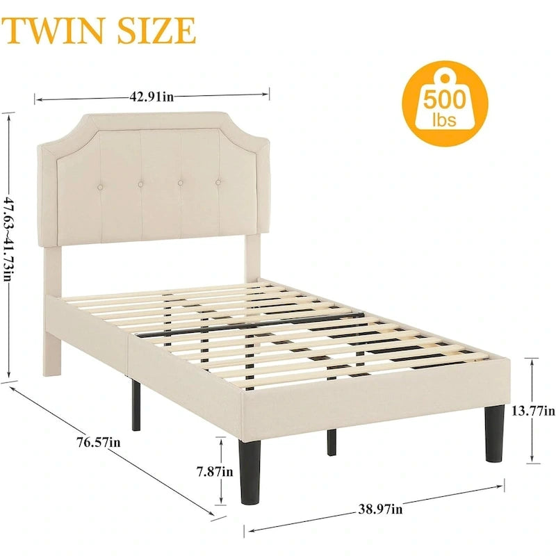 VECELO Upholstered Platform Bed Frame with Adjustable Headboard