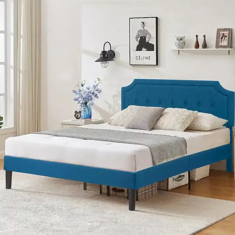 VECELO Upholstered Platform Bed Frame with Adjustable Headboard