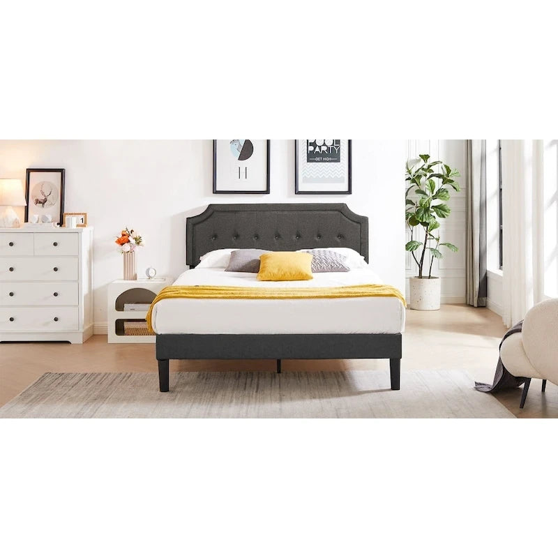 VECELO Upholstered Platform Bed Frame with Adjustable Headboard