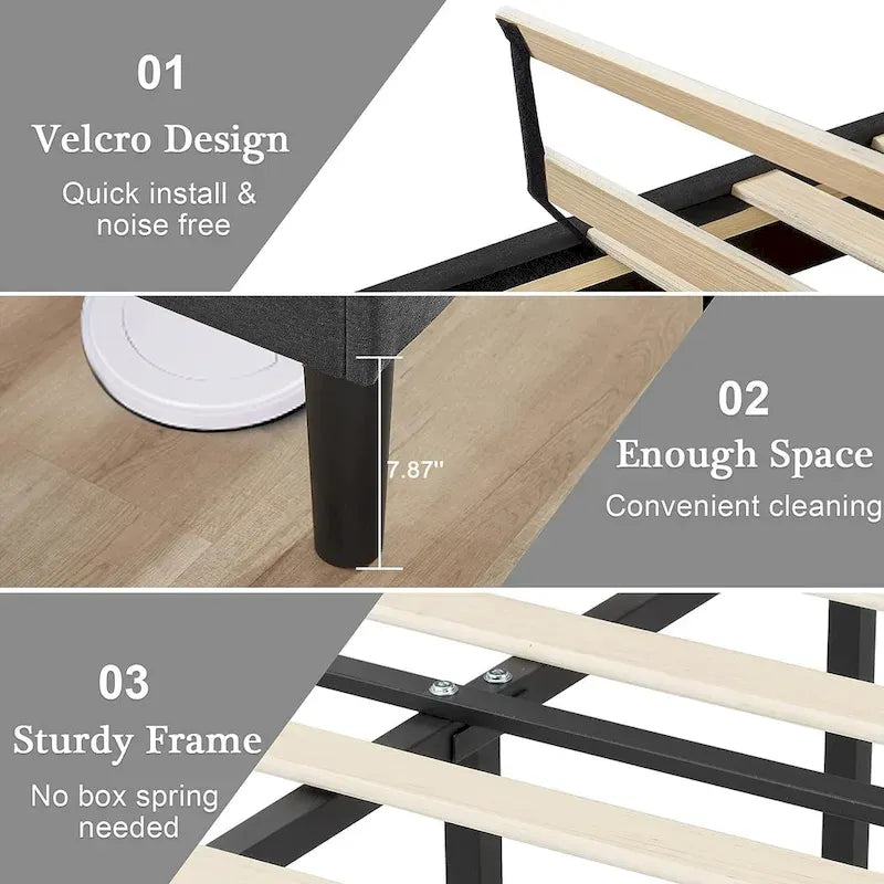 VECELO Upholstered Platform Bed Frame with Adjustable Headboard