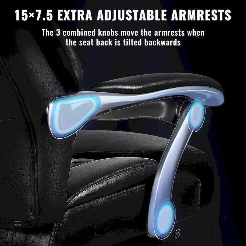 BOSSIN Lift-Headrest Big and Tall Office Chair 500lb - Heavy-Duty Leather with Retractable Footrest & Lumbar Support