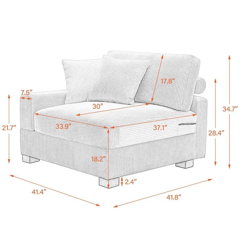Modular Corduroy Sectional Sofa Set Chaise Couch with Ottoman