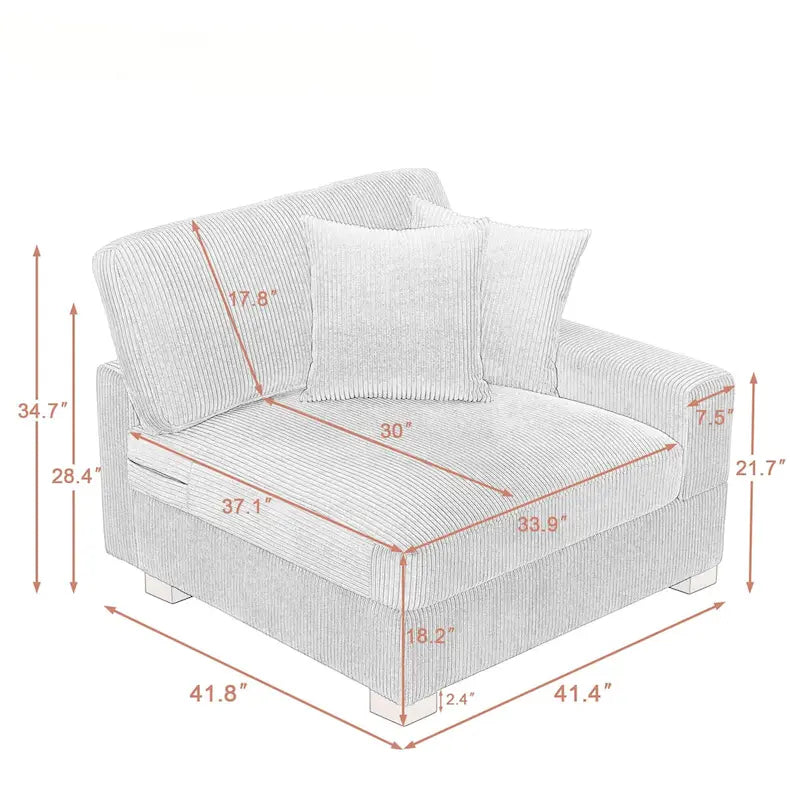 Modular Corduroy Sectional Sofa Set Chaise Couch with Ottoman