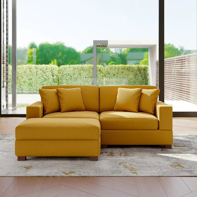 Modular Corduroy Sectional Sofa Set Chaise Couch with Ottoman