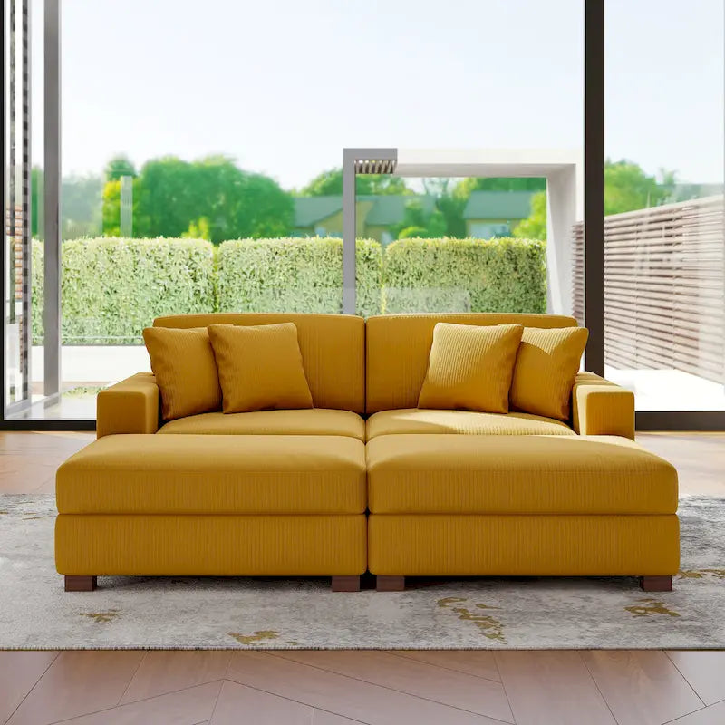 Modular Corduroy Sectional Sofa Set Chaise Couch with Ottoman