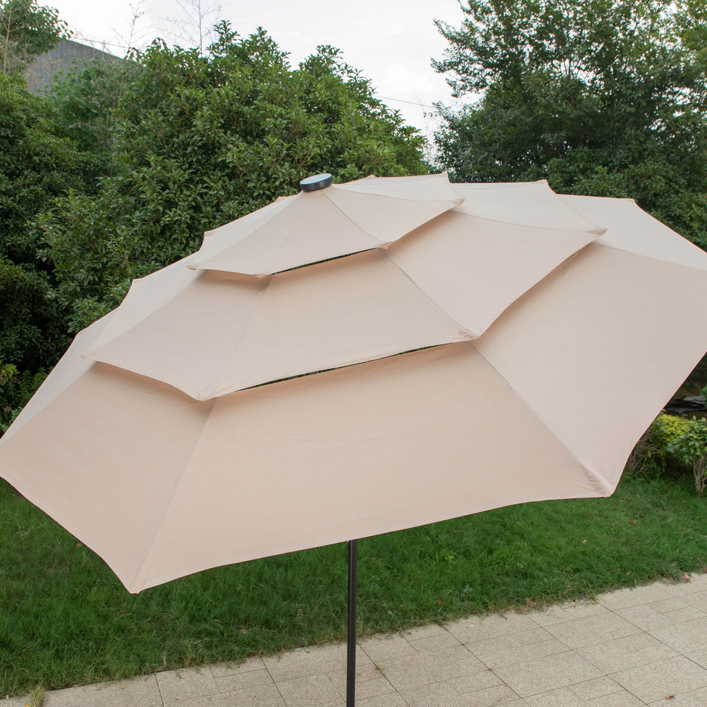 MAISON ARTS 10ft 3 Tier Auto-tilt Patio Umbrella Outdoor Double Vented Umbrella with LED Lights