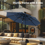 MAISON ARTS 10ft 3 Tier Auto-tilt Patio Umbrella Outdoor Double Vented Umbrella with LED Lights