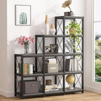 12 Shelves Ladder Bookshelf, Industrial Corner Bookshelf