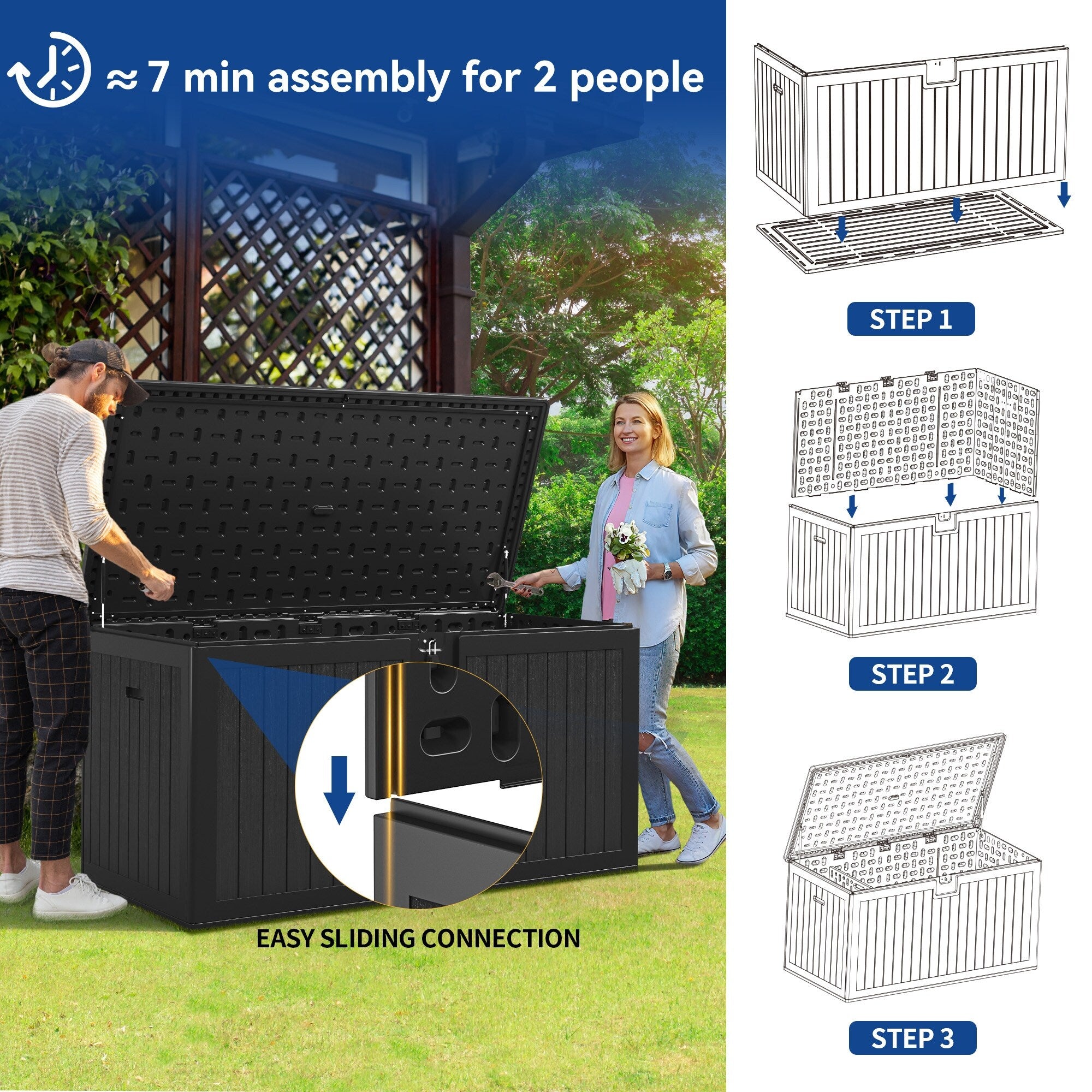 120-260 Gallons Large Resin Water Resistant Lockable Deck Box