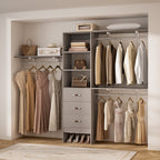 Rackcog 120'' Adjustable Closet Organizer with Drawers, Closet System with DIY Shelves for Reach-in and Walk-in Closet