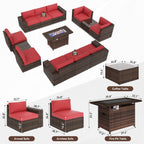 13 Pieces Patio Furniture Set with 44Fire Pit Table