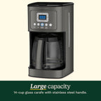 14-Cup Programmable Coffee Maker, Glass Carafe, Brew Strength Control, 1-4 Cup Setting, Black Stainless