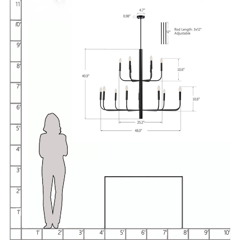 15-Light Minimalist Candlestick Chandelier, 2 Tier Ancient Design - 48
