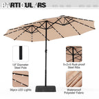 15-foot Rectangular Crank Double-sided Outdoor Market Umbrella Solar LED Lighted Patio Umbrella with Base Included