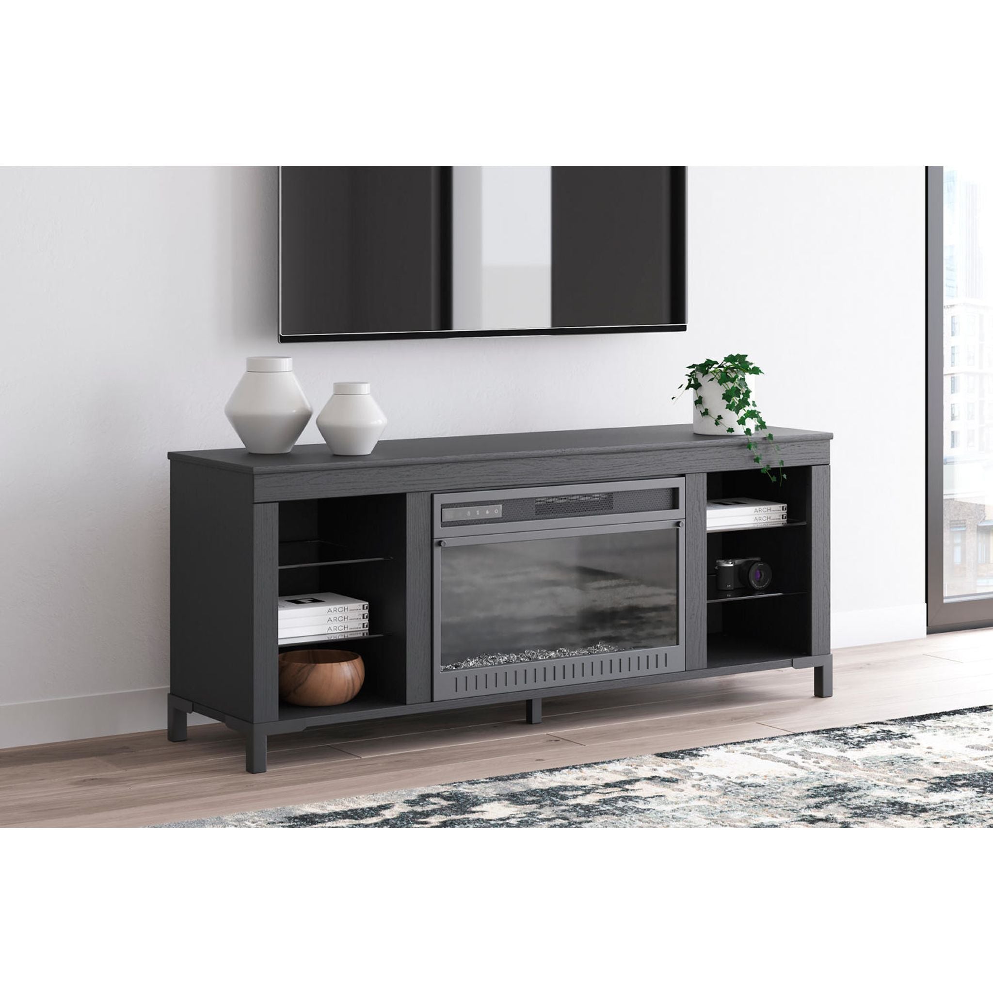 Cayberry TV Stand with Fireplace - Black
