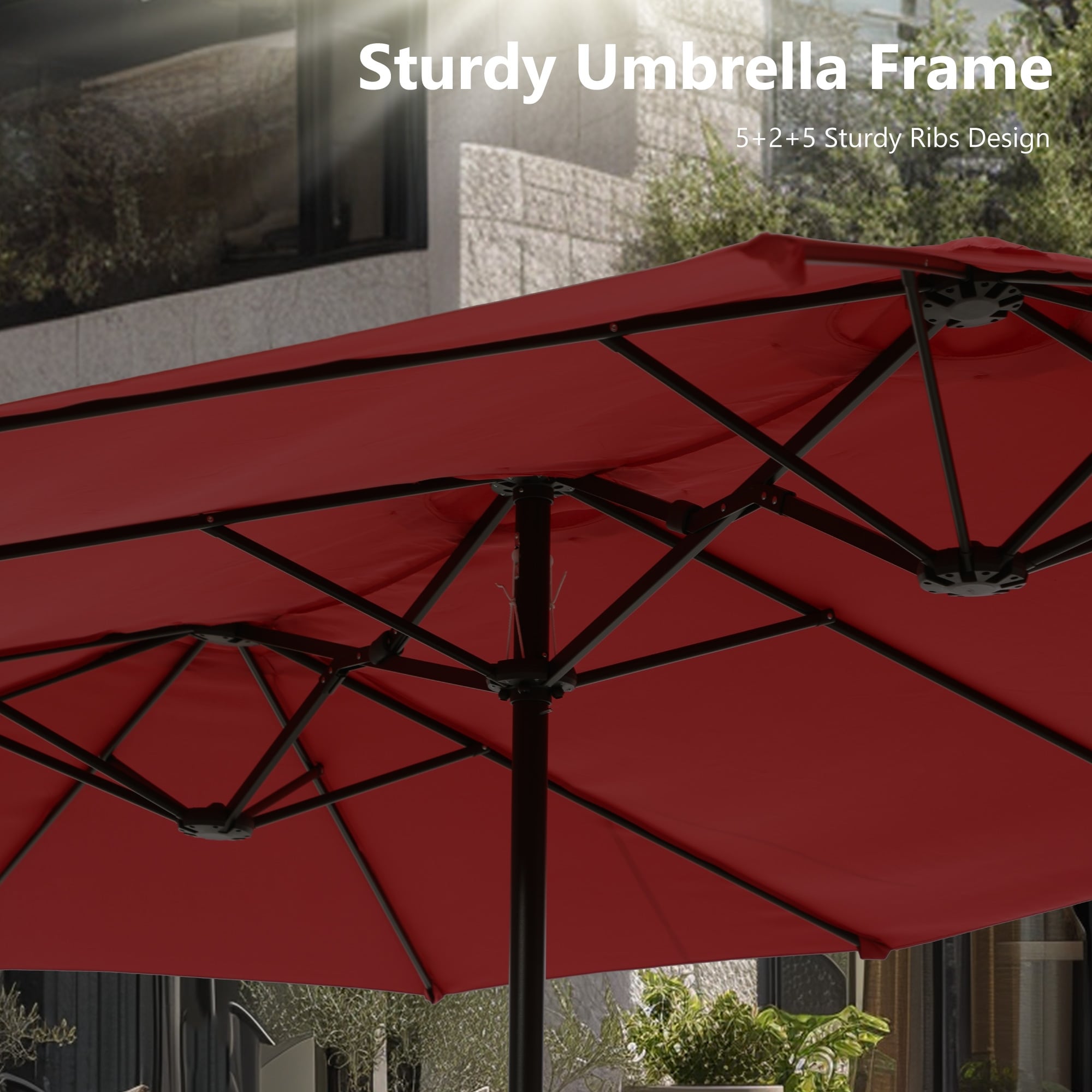 MAISON ARTS 15ft Double-Sided Patio Extra Large Twin Umbrella with Base Included