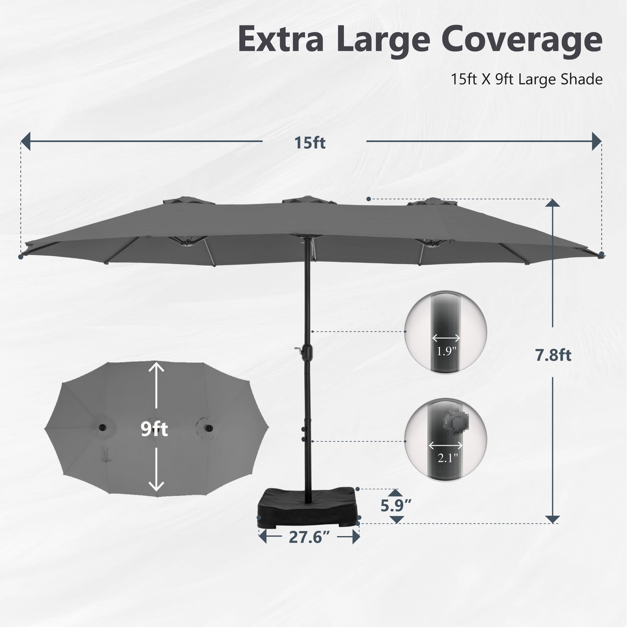 MAISON ARTS 15ft Double-Sided Patio Extra Large Twin Umbrella with Base Included