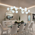 40 in. Linear Mid Century Modern Chandelier 16-Light Gold Brass Sputnik Pendant Light with Frosted Glass Globe for Dining Room