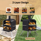 2-Layer Outdoor Pizza Oven Wood Fired Pizza Maker Outside Pizza Grill for Camping - 16 inch