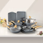 17-Piece Kitchen Granite Cookware Set, Non-stick Cooking Pots and Pans Set