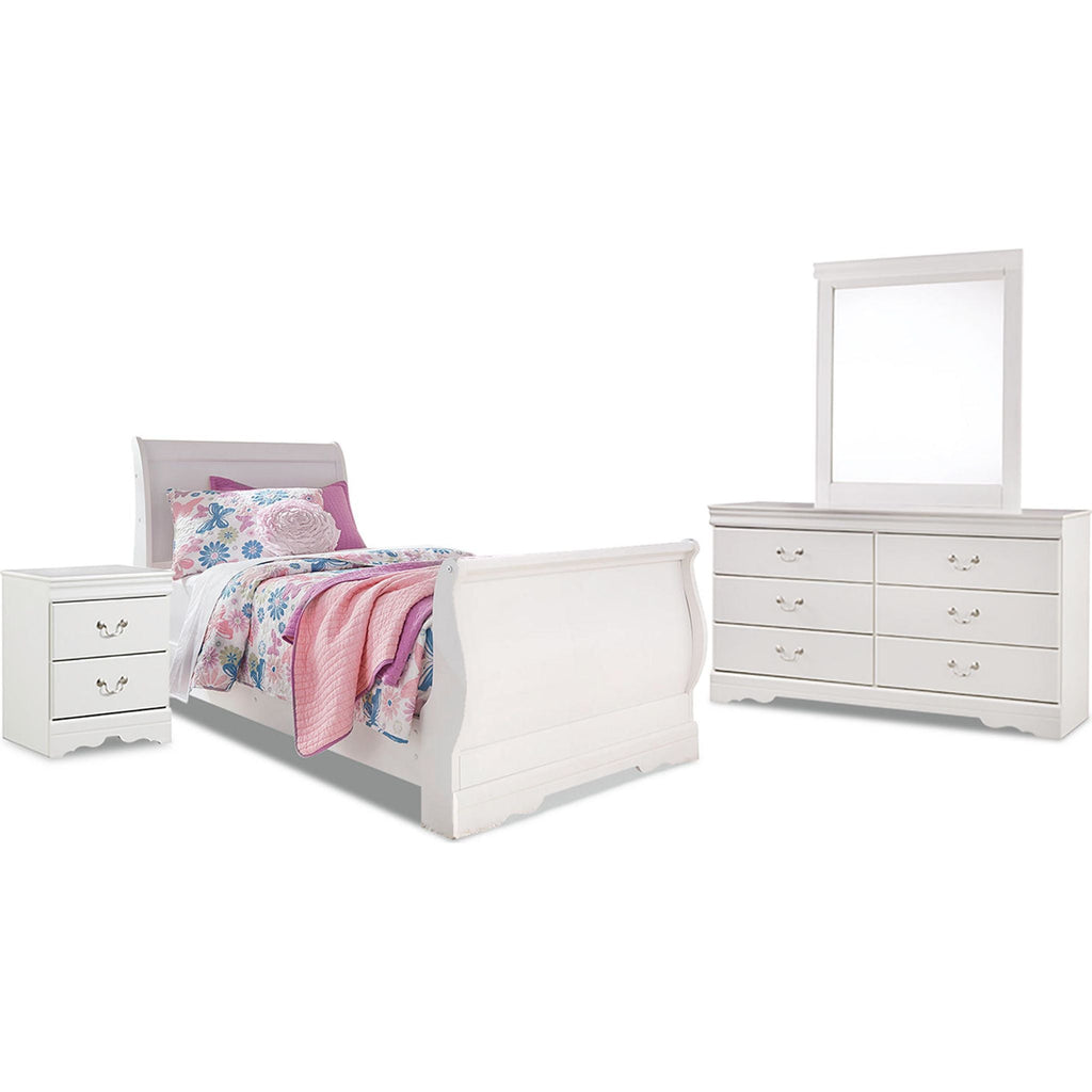 Anarasia 6 Piece Twin Sleigh Bedroom - White