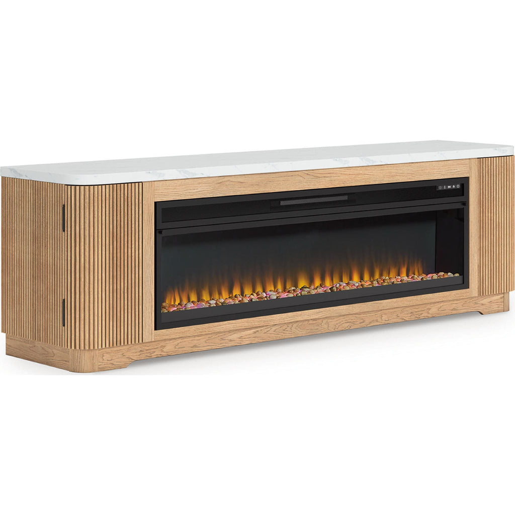 Camdill TV Stand with Fireplace - Light Brown