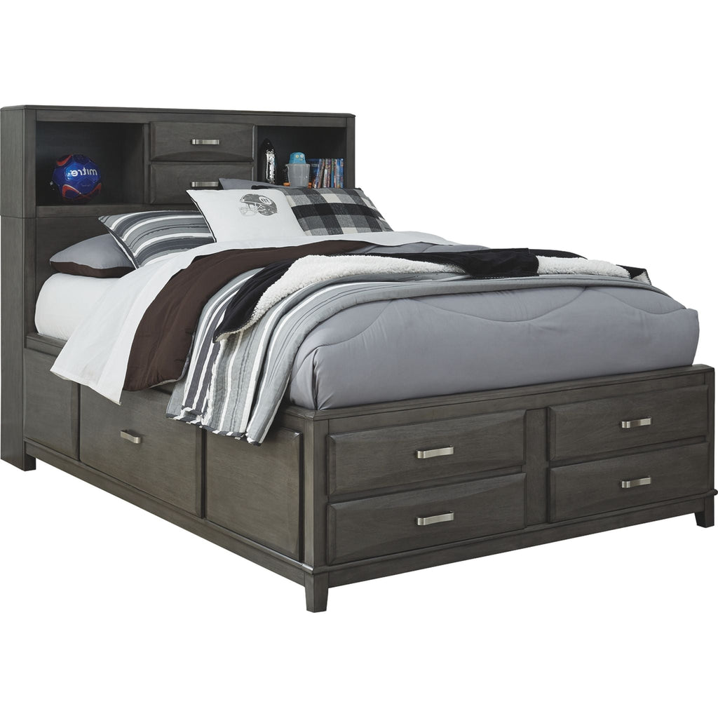 Caitbrook Full Bookcase Storage Bed - Gray