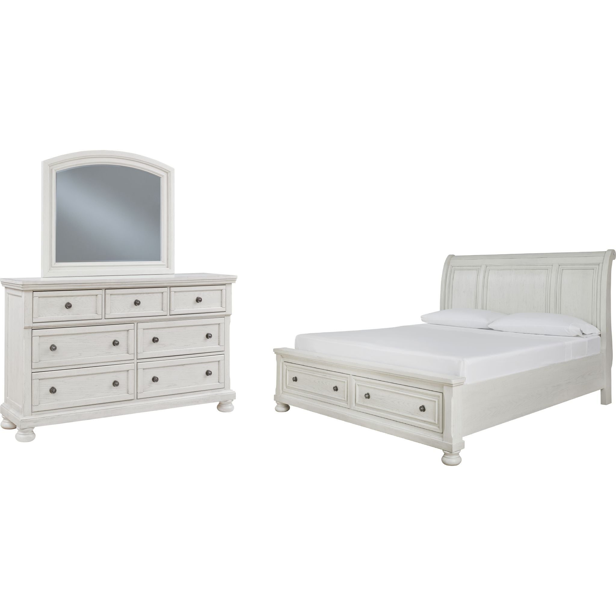 Robbinsdale 5 Piece King Sleigh Bedroom - Antique White