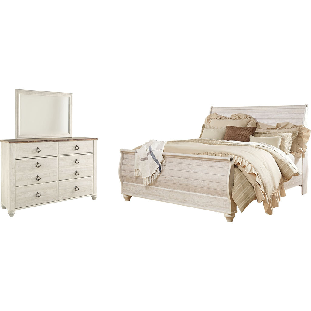 Willowton 5 Piece King Sleigh Bedroom - Whitewash