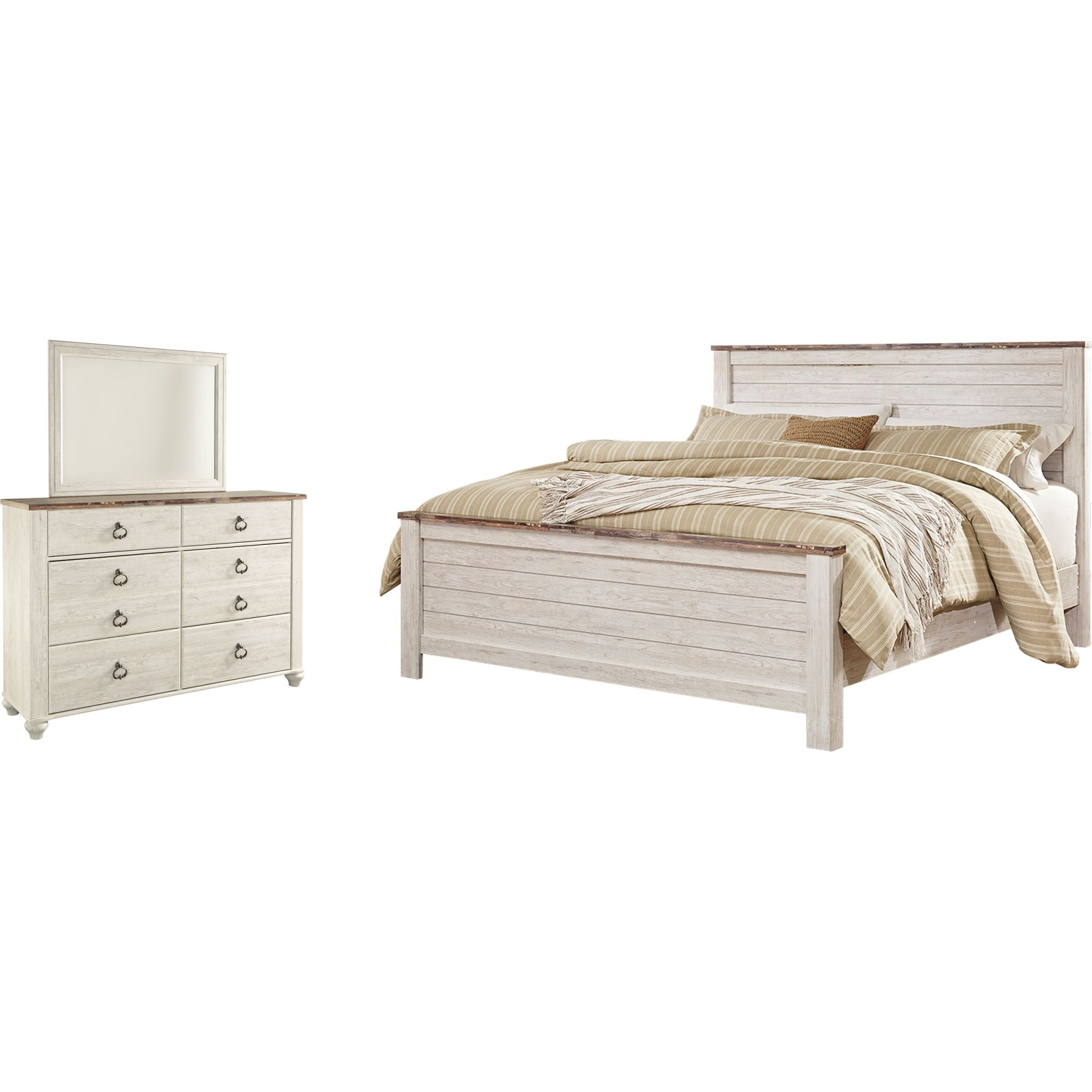 Willowton 5 Piece King Panel Bedroom - Whitewash