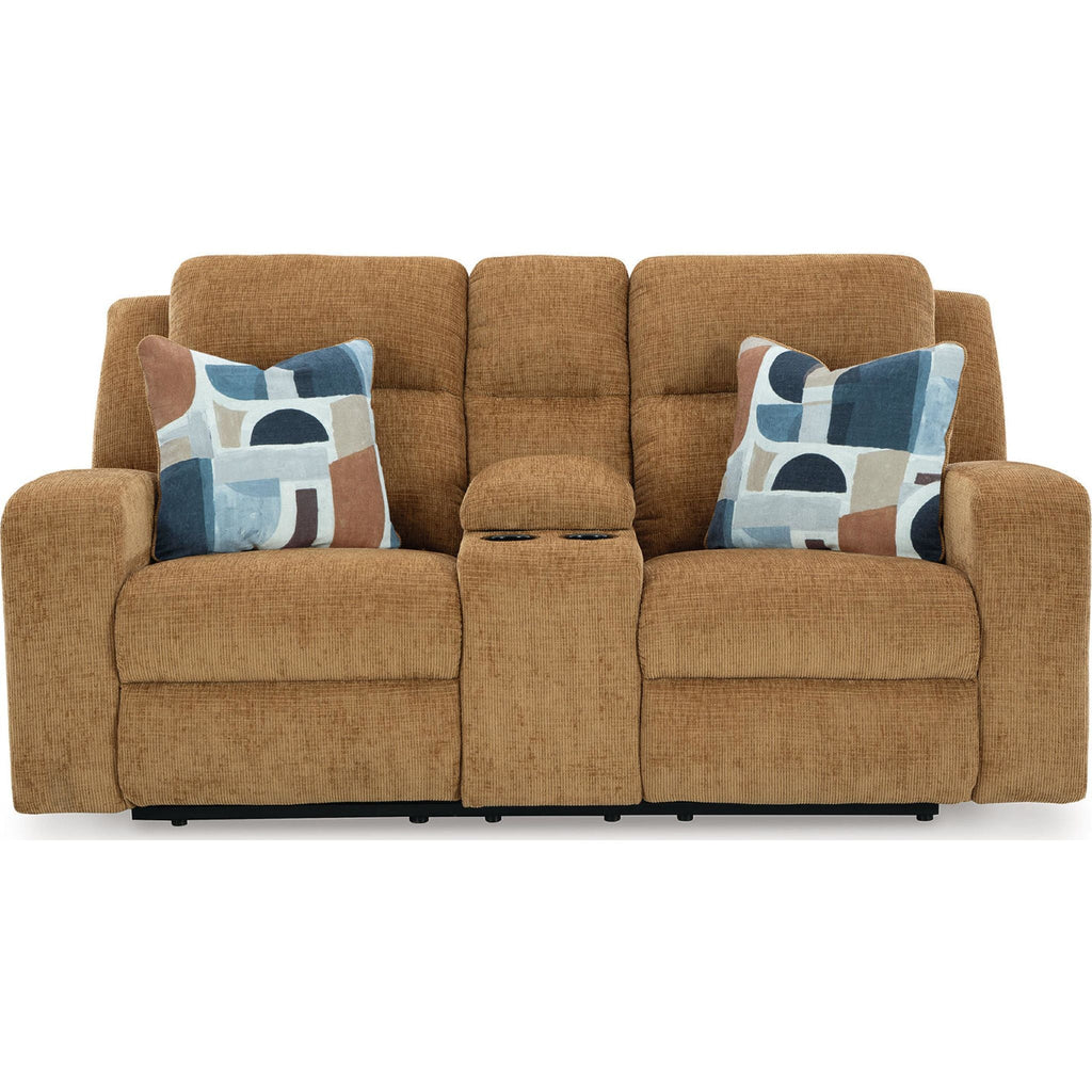 Kanlow Reclining Loveseat with Console - Honey