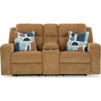 Kanlow Reclining Loveseat with Console - Honey