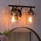 2/3/4-Light Modern Gold Black Bathroom Vanity Light Wall Sconce with Hammered Glass