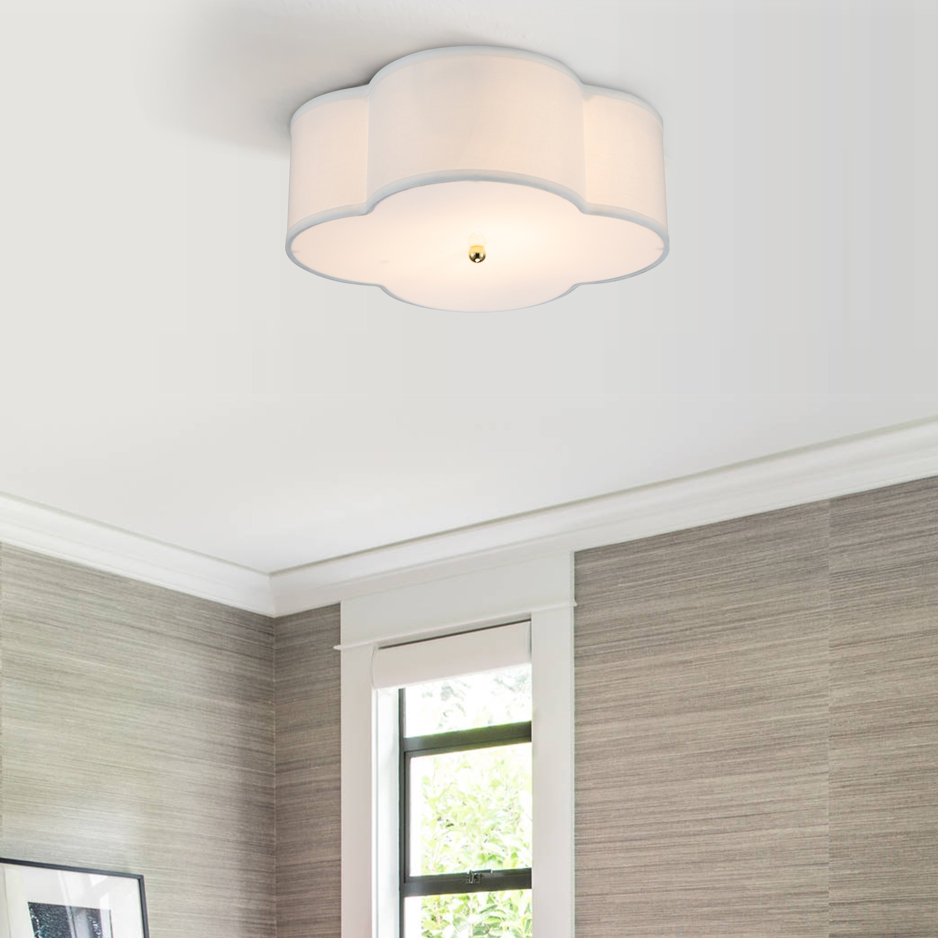 2-Light White Linen Flush Mount with Acrylic diffuser