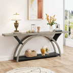2-Tier Narrow Long Console Sofa Table with Semi-Circular Frame for Entryway,Gray Hallway Accent Tables