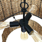 4-Light Natural Rattan Traditional Drum Pendant Light Black Canopy - Black/earthy - 20 in. W