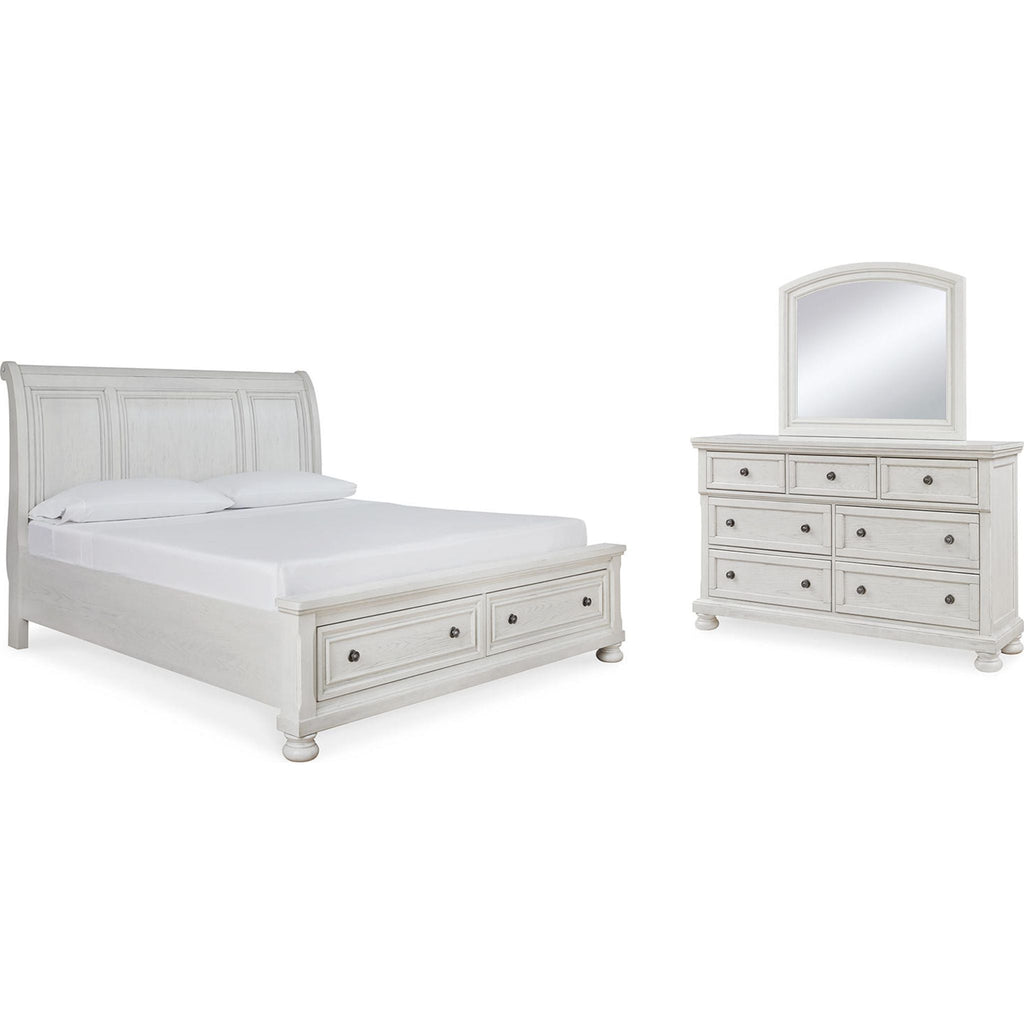 Robbinsdale 5 Piece King Sleigh Bedroom - Antique White