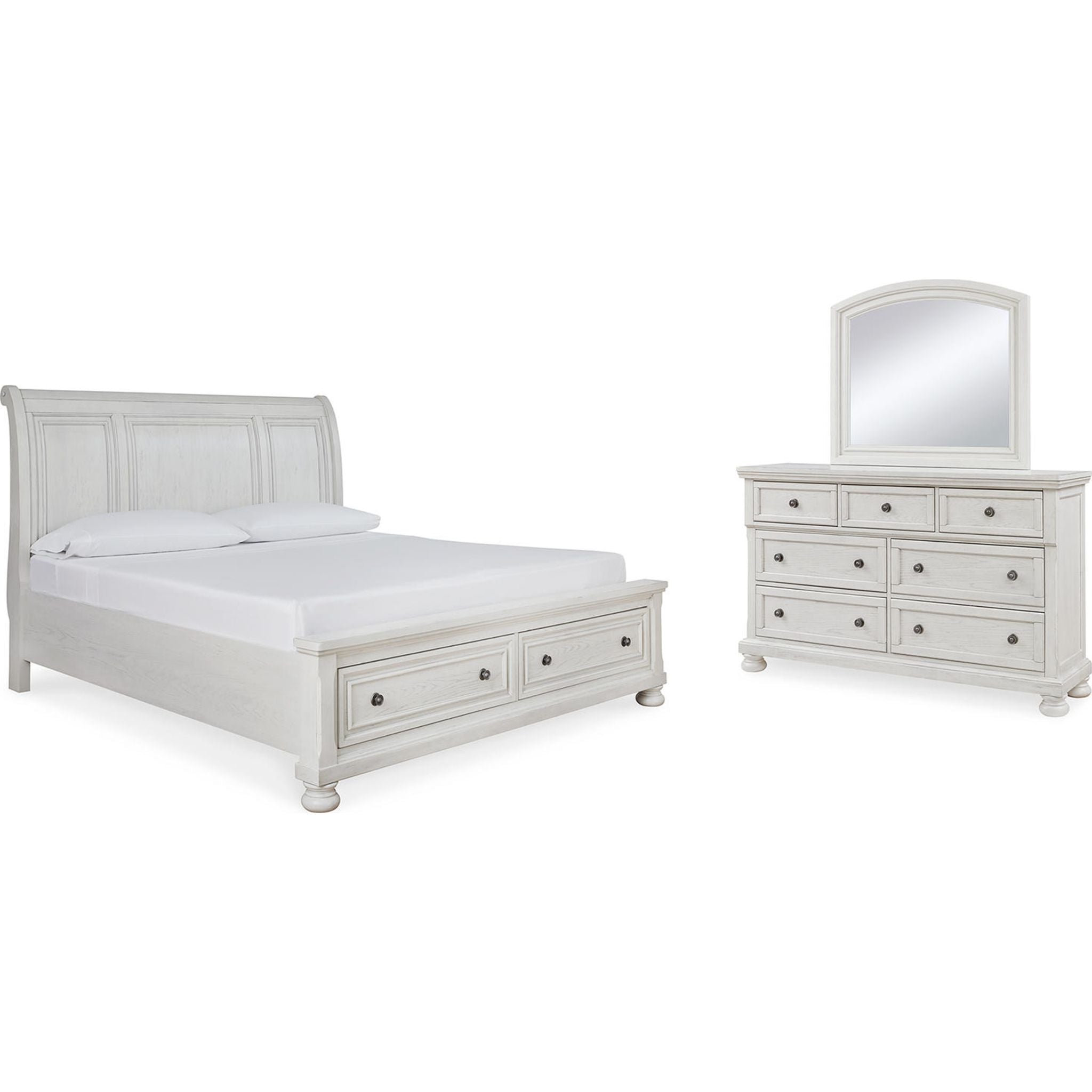 Robbinsdale 5 Piece King Sleigh Bedroom - Antique White