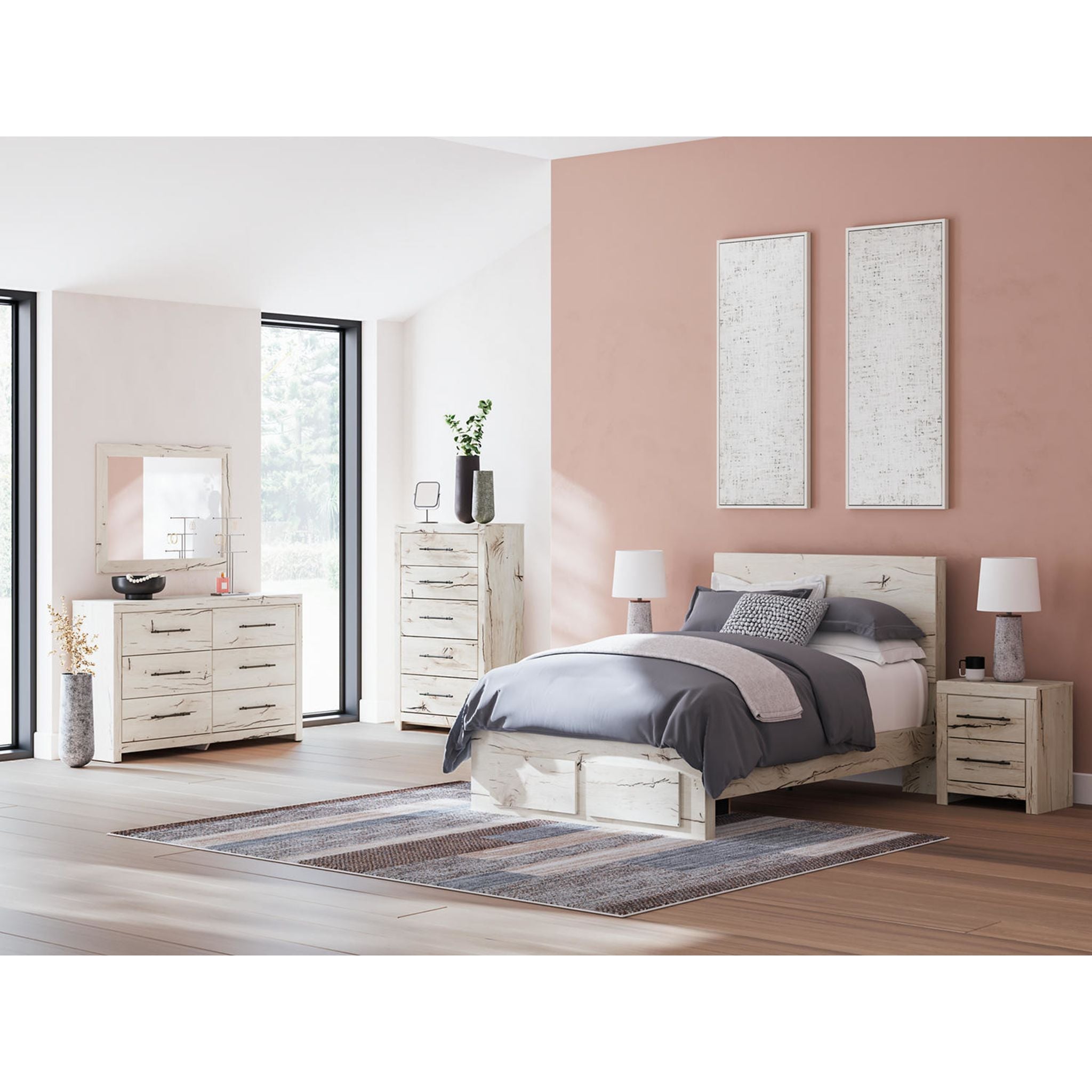 Lawroy Full Panel Bed with Footboard Storage - Light Natural